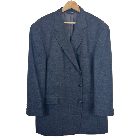 Charcoal Windowpane‎ Stafford Executive Wool Cashmere Blazer Sport Coat 48R - Picture 1 of 8
